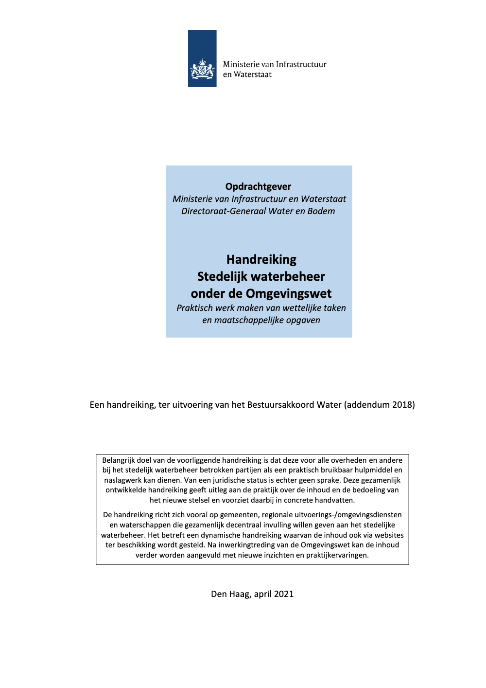 Handreiking Stedelijk Waterbeheer Onder De Omgevingswet